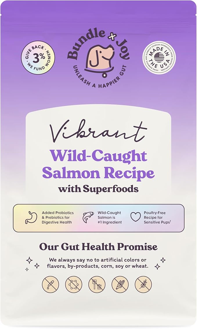 Bundle x Joy Vibrant Salmon Probiotic Dog Food Dry, 4lb Bag, Allergy and Gut-Friendly Adult Kibble for Digestive Health with Wild-Caught Salmon, 20 Plant Based Superfoods, Beef and Poultry Free