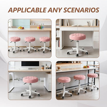 JPBSTO Small Rolling Stool with Wheels, PU Leather Height Adjustable Vanity Work Task Stool, 360 Swivel, Padded Seat Cushion, for Salon, Home, Office