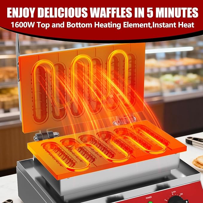 CROSSON Commercial 6PCS Waffle Stick Maker, Non-Stick Triple-Layer Coating Corn