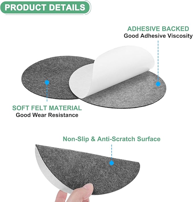 20-Pack Lamp Base Felt, 6 Inch Dia. 2mm Thick Self Adhesive Round Fabric Felt Pads for Lamp/Furniture/DIY, Non-Slip Fiber Backed Patch Circles with Adhesive Backing [Grey]