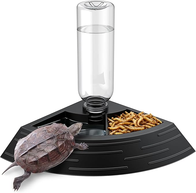 Pawfly Reptile Water Bowl, Tortoise Water Dish, Bearded Dragon Water Bowl, Reptile Food Feeder, Automatic Water Dispenser, Feeding Accessories for Turtle, Gecko, Lizard & Chameleon, Black