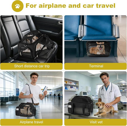pidipiti 17x11x9.5 Soft-Sided pet Carrier,for Extra-Small Dog or Medium cat | top and 1 side Expandable,for Alaska Hawaiian Southwest Airline ,TSA Approved,with 2 pockets,zipper lock,leakproof