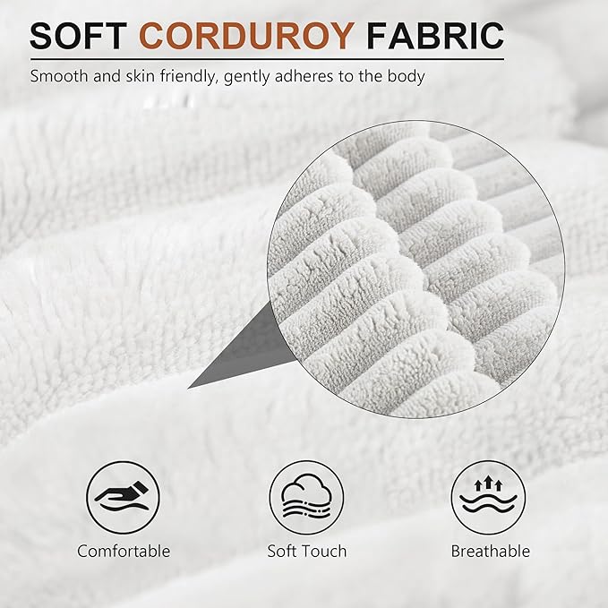 71" Corduroy Loveseat Sofa, 3-Seater Cloud Couch, Boneless Couch in a Box, Comfy Deep Seat Sofa with Memory Foam, Pillows and Wide Armrests, Modern Small Couches for Small Spaces, No Assembly (White)