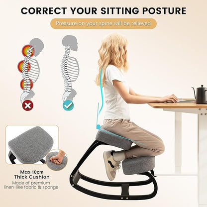 DORTALA Ergonomic Kneeling Chair, Rocking Knee Chair for Upright Posture, Home Office Ergo Kneel Support Stool, Relieving Back and Neck Pain & Improving Posture