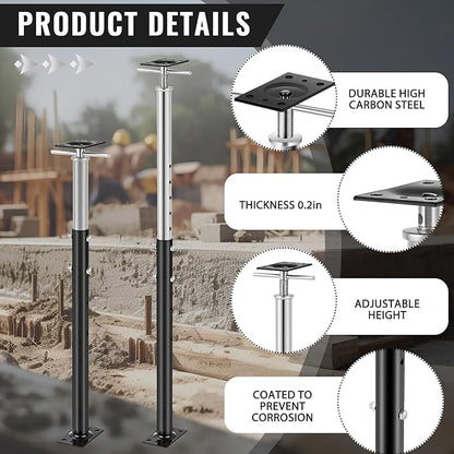 Yaocom 2 Pcs Adjustable Jack Post, 37"-61" Height Range, Basement Floor House Screw Jacks for Lifting Joist Beam Brace for Cellar Ceiling, Center Point Load Capacity 11023 Lbs, Black