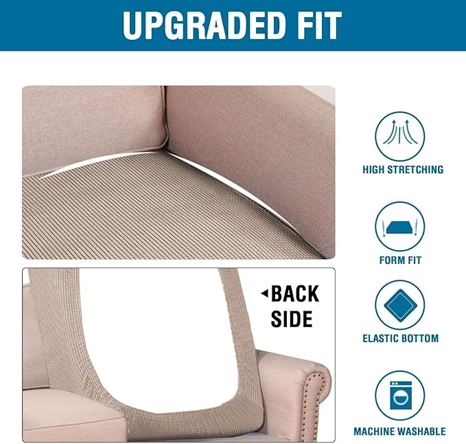 H.VERSAILTEX Super Stretch Individual Chaise Cover Sectional Couch Covers for L Shaped Sofa Both Left/Right Featuring Thick Jacquard Textured Twill Fabric (1 Piece Chaise Cover Large, Sand)
