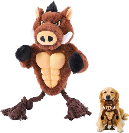 Extremely Durable Boar Chew Toy for Aggressive Chewers - Squeaky Rubber Chest & Rope Tug Legs for Large Breed Dogs
