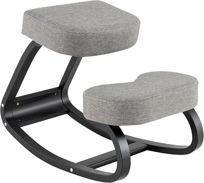 Giantex Ergonomic Kneeling Desk Chair, Upright Posture Chair with Cushion & Solid Wood Frame, Natural Relief for Neck or Back Pain, Wooden Knee Chair for Home Office (1)