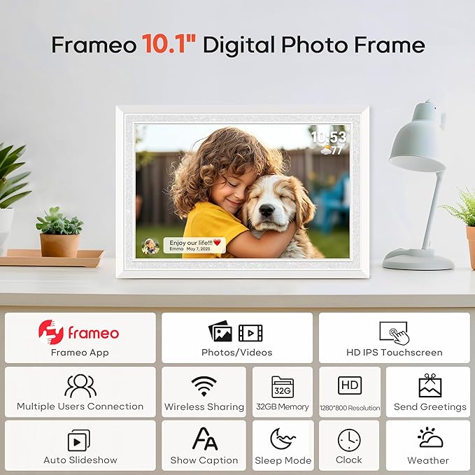 Frameo 10.1" Digital Picture Frame, Smart WiFi Digital Photo Frame
