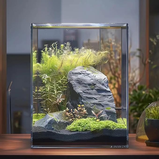 Vimvins 3 Gallon Glass Fish Tank, Easy to Maintain Small Aquarium for Betta/Snails/Shrimp and Aquatic Planting.