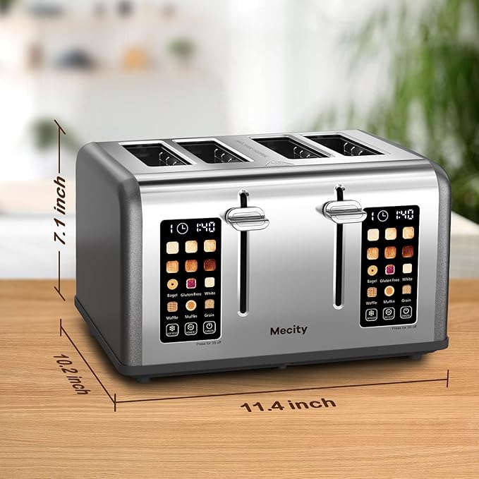 Mecity 4 Slice Toaster with Touch Screen Control, 4 Wide Slots, Stainless Steel