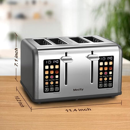 Mecity 4 Slice Toaster with Touch Screen Control, 4 Wide Slots, Stainless Steel