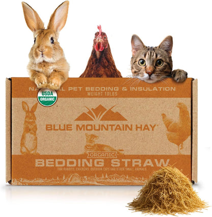 Blue Mountain Hay | Organic Bedding Straw (10 lb) | Natural Pet Bedding & Insulation for Rabbits, Guinea Pigs, Goats, Chickens, Stray & Feral Cats, and Small Animal Shelters