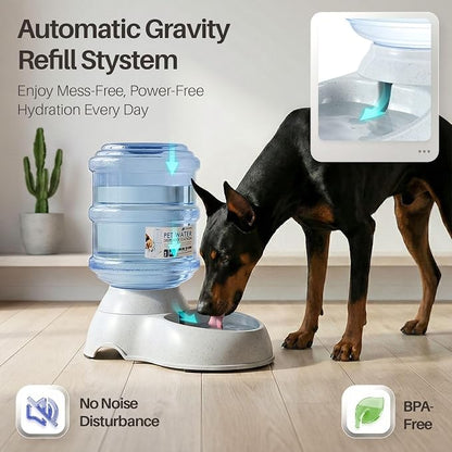 Flexzion Gravity Pet Water Dispenser Drinking Station for Dogs Cats (3 Gallon) Automatic Replenish Waterer for Small Large Breed Dog Cat,Feeding Watering Fountain Supplies Bottle Dish Bowl