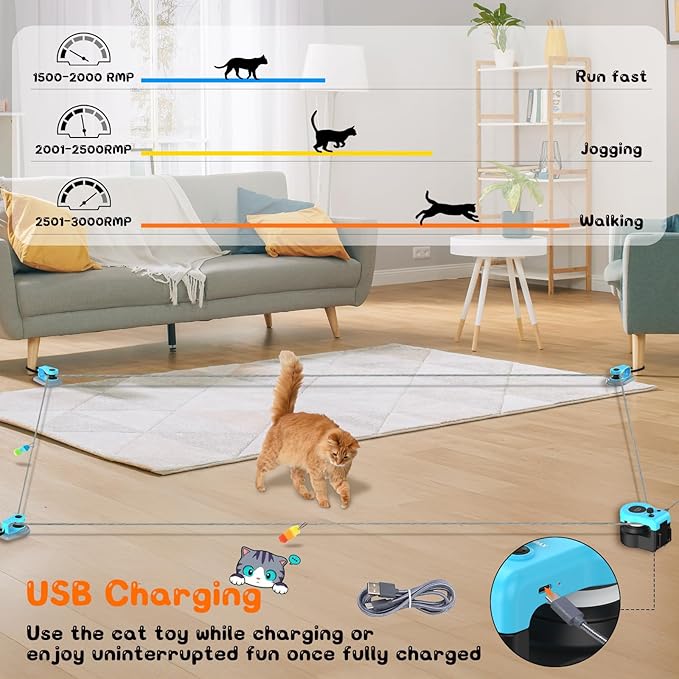 Upgrade Interactive Cat Toys - Automatic Cat Toys for Bored Indoor Adult with Remote Control, 3 Speeds, Indoor Cat Chase Hunting Feather Toys for Fitness, Playtime & Energy Release (Sky Blue)
