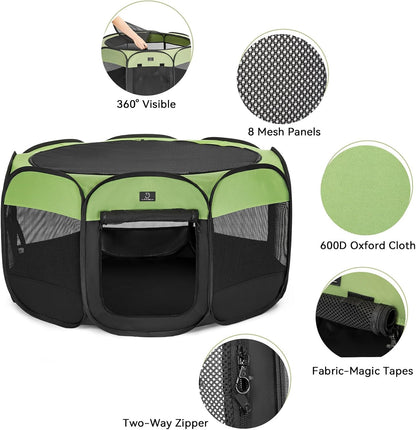 A4Pet Puppy Playpen Indoor, 39.5” Portable Pet Playpen with Bowl, Suitable for Puppies, Kittens, and Small Animals, Removable Zipper & Mesh Panel(16”W × 10”H)