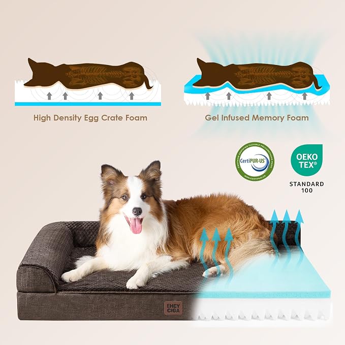 EHEYCIGA Memory Foam Dog Bed Large Size Dogs, Orthopedic Dog Bed Large with Washable Removable Cover, Waterproof Pet Sofa Couch with Nonskid Bottom, 36x27x6, Brown | Washable Removable Cover, Waterproof Flat Pet Sofa Couch with Nonskid Bottom, 36x27x6