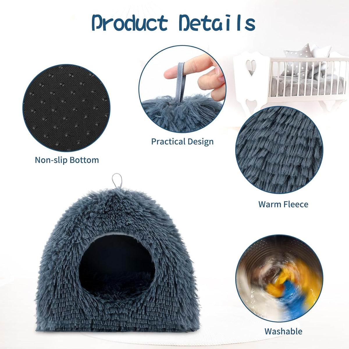 YUEPET Guinea Pig Bed Plush Calming Hideout, Warm Rabbit Hide for Hamsters Hedgehogs Ferrets Dwarf Rabbits and Other Small Animals(Dark Grey)