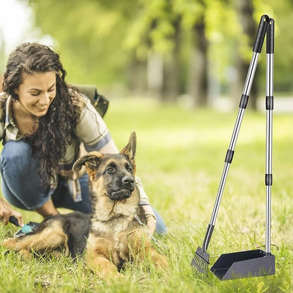 TNELTUEB Dog Pooper Scooper Set, 3 Pack Adjustable 49.1 Inches Long Handle Metal Tray, Rake and Spade Poop Scoop for Waste Removal, No Bending Clean Up for Large and Small Dog