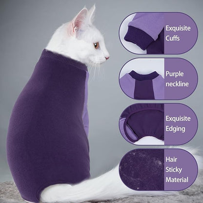 QBLEEV Cat Pajamas for Cats Only, Sticky Hair Kitten Clothes, Prevent Lost Fur Pet Onesie Shirts Costumes Outfits for Daily Wear Parties Photography, Recovery Suit for Small Dogs