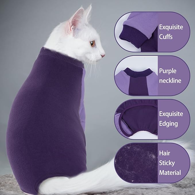 QBLEEV Cat Pajamas for Cats Only, Sticky Hair Kitten Clothes, Prevent Lost Fur Pet Onesie Shirts Costumes Outfits for Daily Wear Parties Photography, Recovery Suit for Small Dogs