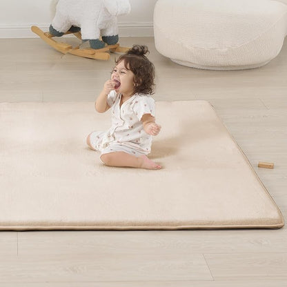PAPAMAT 1.3" Thick Baby Floor Play Mat 39x59, Basic Padded Foam Mat for Tummy Time Crawling, Non Slip Cushioned for Babies Toddlers Infants Kids (Beige)