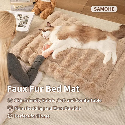 Dog Beds Mats Cat Bed Mat Plush Faux Fur Puppy Pad with Anti-Skid Bottom Cozy Kitten Bed for Carriers/Floor Dog Friendly 27 x 20 Inch Large Coffee