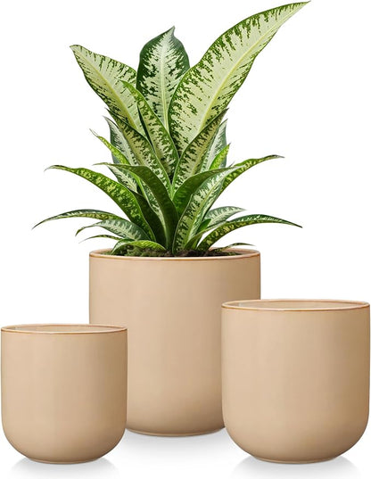 vancasso Ceramic Plant Pots, 4+5+6 inches, Set of 3, Planters with Drainage Hole, Flower Pots Planters Pots for Indoor Plants, Modern Indoor Decorative Garden Pot, Home Decor, Brown