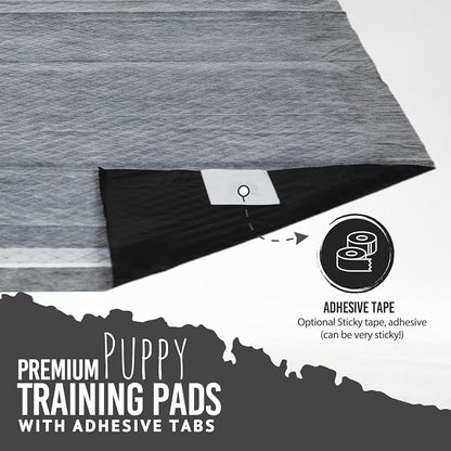 Bulldoglogy Carbon Black Puppy Pee Pads with Adhesive Sticky Tape - Extra Large Charcoal Housebreaking Dog Training Wee Pads (24x35) (60-Count, Black)