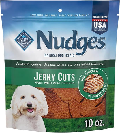 Blue Buffalo Nudges Jerky Cuts Dog Treats, Made in the USA with Natural Ingredients, Chicken, 10-oz Bag