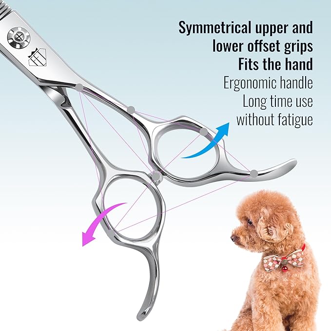 Professional Curved Thinning Scissors for Dog Grooming, 30-Degree Curvature, Japanese 440C for Trimming Dogs Cats and Other Pets face and paws (Curved Thinner)