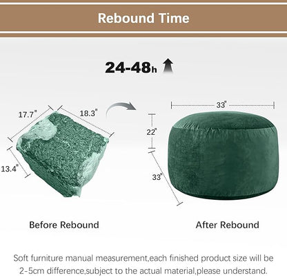 Bean Bag Chairs for Adults - Memory Foam Furniture BeanBag Chair - Kids/Teens Sofa with Soft Micro Fiber Cover - Round Fluffy Couch for Living Room Bedroom College Dorm - 3 ft, Green