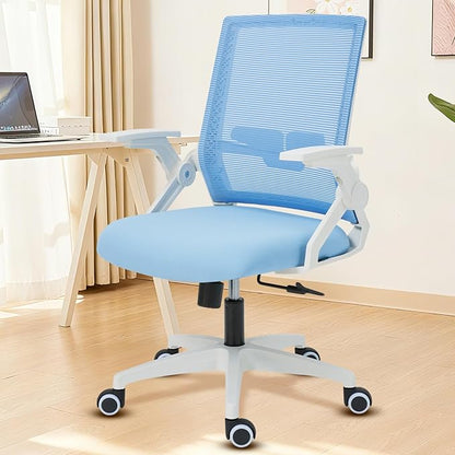 Msdizuo Ergonomic Office Chair Desk Chair with Adjustable Height Mesh Computer Chair Swivel Chair with Flip-up Arms and Lumbar Support Blue