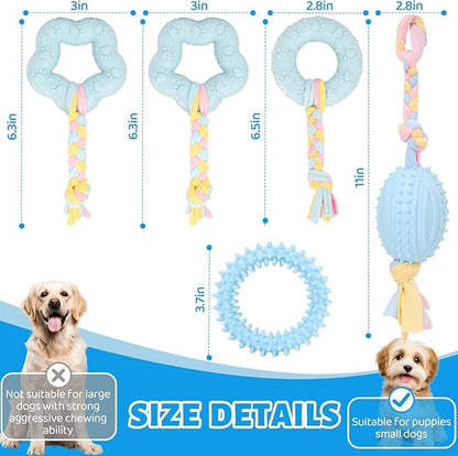 5 Pack Dog Chew Toys for Puppy Cute Blue Dog Toys Puppy Dog Toys for Teething Soft Durable Interactive Chew Toy for Small Dogs Light Blue