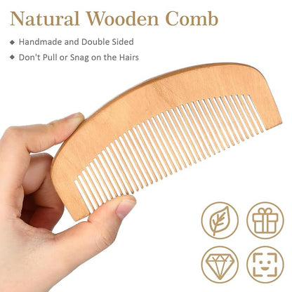 10 Sets Grooming Kit for Men - Natural Boar Bristle Brush, Pear Wood Dual-Sided Wide Tooth Comb, and Travel Pouch (Oval Shape) for Beard Care