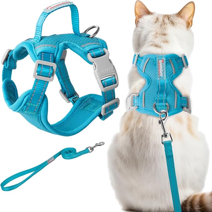 Cat Harness and Leash Set Escape Proof for Kitten Walking, Soft Adjustable Top Handle Vest Harnesses for Cats, Easy Control Breathable Reflective Small Medium Large, Blue,S