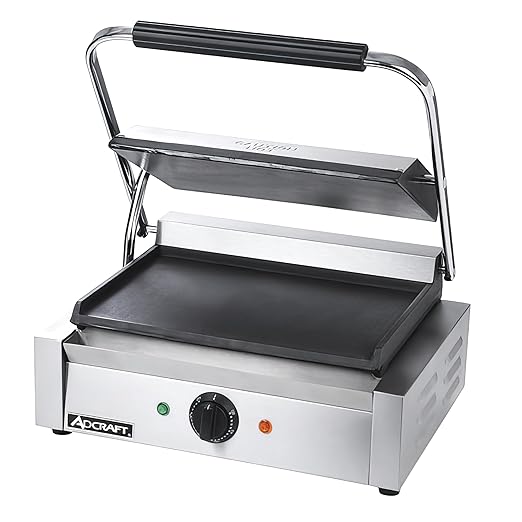 Adcraft Panini Grill with Flat Plates, in Stainless Steel