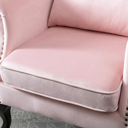 chairus Mid-Century Modern Accent Chairs Set of 2, Comfy Tufted Single Sofa Chair Wingback Armchair with Pillow for Club, Living Room, Bedroom - Velvet, Pink