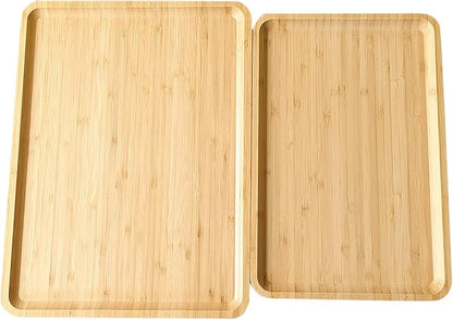 Bamboo Serving Tray Rectangle Platter Breakfast Dinner Food Bed Tray for Eating Kitchen Restaurants (1, 15.7" x 12.8" x 0.8" (no Handle))