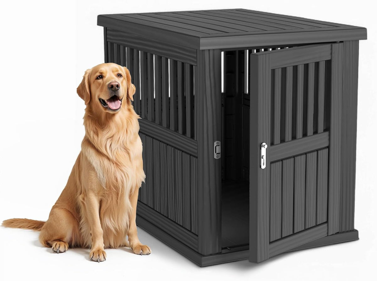 Dog House - Resin Outdoor Dog Kennel with Ventilated Design, Waterproof Dog Bed Shelter for Backyard, Garden & Patio