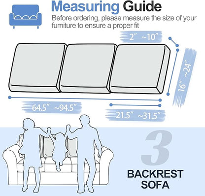 Large Backrest Cushion Covers Super Stretch Backrest Covers for 3 Cushion Couch Sofa, Couch Back Cushion Covers Featuring with Chenille Yarn (Softer Version, 3PC, Light Grey)
