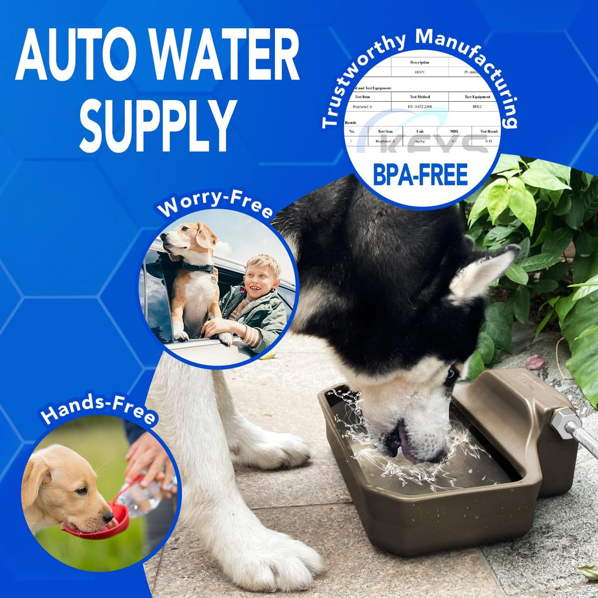 Automatic Dog Water Bowl Dispenser 1 Gallon - Outdoor Pet Water Bowl Feeder for Dogs, Livestock, Chicken - Auto Fill - Food Grade Material - Easy to Install - Brown