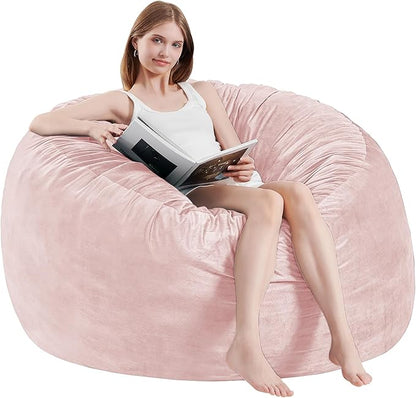 Bean Bag Chairs for Adults - Memory Foam Furniture BeanBag Chair - Kids/Teens Sofa with Soft Micro Fiber Cover - Round Fluffy Couch for Living Room Bedroom College Dorm - 4 ft, Pink