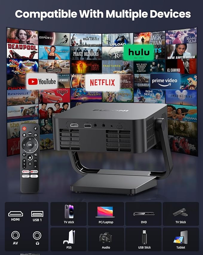 FUDONI Smart Projector with WiFi 6 and Bluetooth, 1080P Full HD Projector