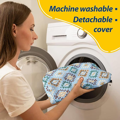 AAAAAcessories D-Shaped Chair Cushions, 2" Thick Dining Chair Pads with Ties and Removable, Machine-Washable Cover, 17" x 16", Set of 6, Geometric Blue