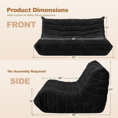 Bean Bag Loveseat Chair Big Sofa Beanbag Chair for Adults Fireside Chair Bean Bag Lounger with Memory Foam Filled for Home,Apartment or Gaming Venue（Black）