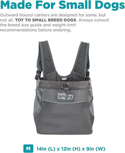 Outward Hound PupPak Dog Front Carrier, Grey, Medium, 12.5" x 9" x 14" | Hands-Free Pet Backpack, Water-Resistant, Breathable Mesh, Safety Clip, Hiking & Camping, Small Dogs up to 20 lbs