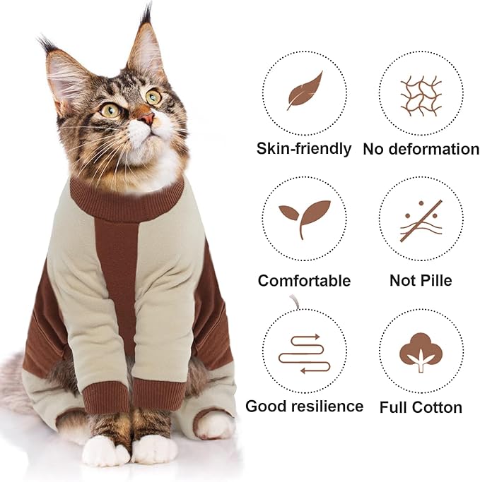 QBLEEV Cat Pajamas for Cats Only, Sticky Hair Cat Clothes, Prevent Lost Fur Kitten Onesie Shirts Costumes Outfits for Daily Wear Parties Photography, Cat Recovery Suit for Cats or Small Dogs