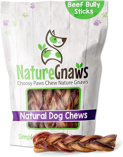 Nature Gnaws Braided Bully Sticks for Dogs 5-6" (3 Count) - Long Lasting for Small and Medium Dogs - Natural Beef Dog Chew Bones - Rawhide Free