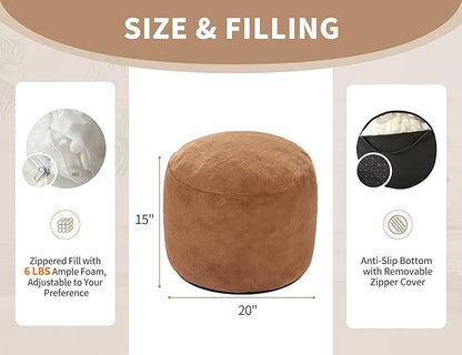 WSOFRLAC Pouf Ottoman Foot Stool Ottomans Foot Rest for Couch Small Ottoman Pouf Poof Ottomans for Living Room Poofy Footstools Foot Rest for Chair Hassocks 20"x15" Khaki